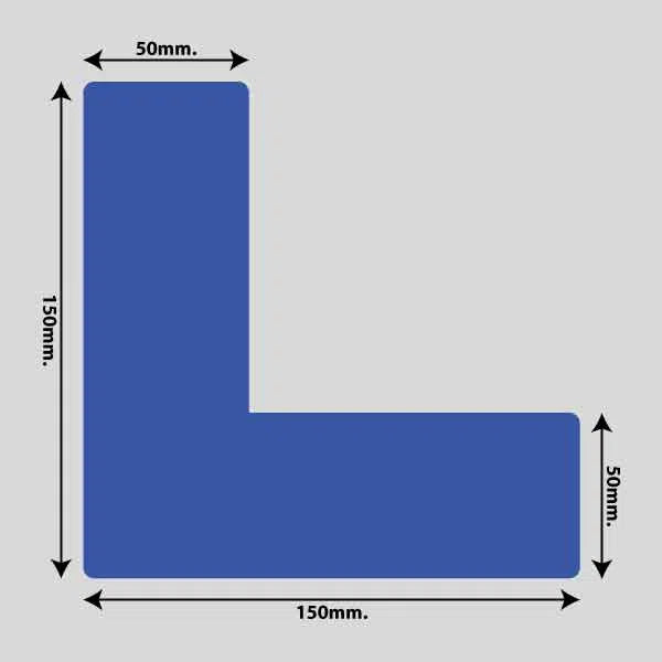 Load image into Gallery viewer, Gulvmarkerings Tape og Symboler.-Blå-Vinkel 150mm x 150mm (10 stk. pakke)
