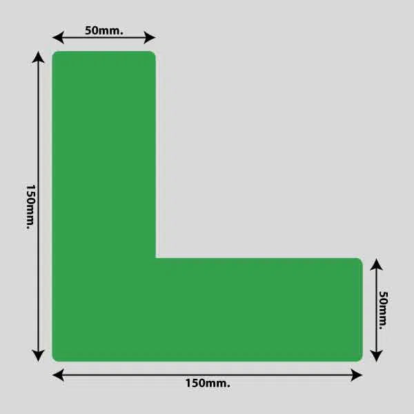 Load image into Gallery viewer, Gulvmarkerings Tape og Symboler.-Grøn-Vinkel 150mm x 150mm (10 stk. pakke)
