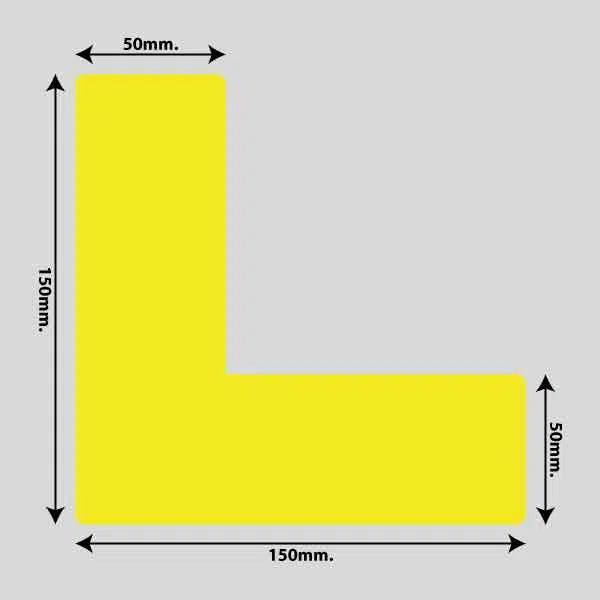 Load image into Gallery viewer, Gulvmarkerings Tape og Symboler.-Gul-Vinkel 150mm x 150mm (10 stk. pakke)
