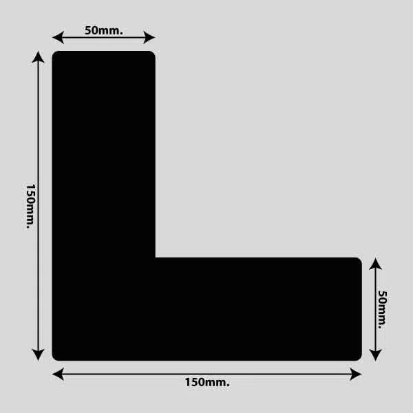 Load image into Gallery viewer, Gulvmarkerings Tape og Symboler.-Sort-Vinkel 150mm x 150mm (10 stk. pakke)
